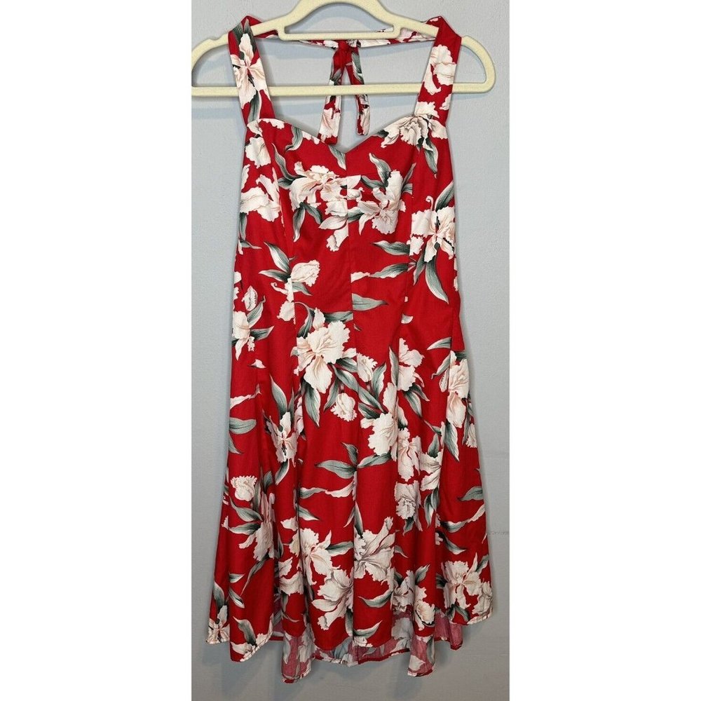 Royal Creations Small Hawaiian Dress Red Aloha Halter Neck Floral Knee Length